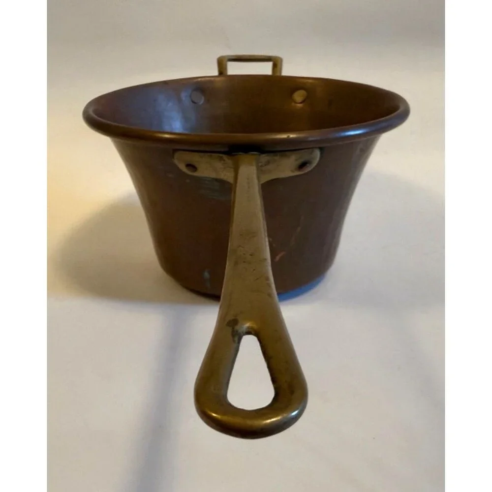 Vintage Italian Hammered Copper Small Polenta Pot Rame Lilium Italy Brass Handle